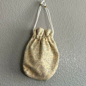 Antique 50s Candy Beaded Purse Reversible Drawstring Closure Blue Cream Hand Bag